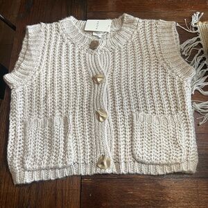Entro Cream Knit Button-Up Cardigan Vest